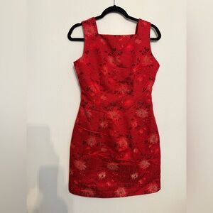 Vintage KC Spencer Red Floral Dress Small